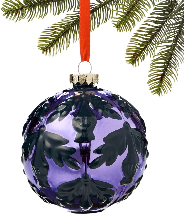 Holiday Lane Patina Purple Leaves Ball Ornament, Created for Macy's