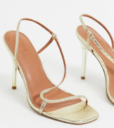 Thumbnail for your product : ASOS DESIGN Wide Fit Nevada strappy heeled sandals in gold snake