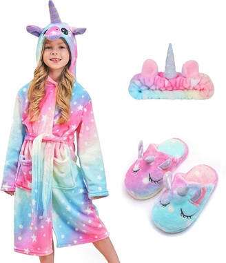 Unicorn Gifts for Girls HulovoX Unicorn Hooded Bathrobe with Slippers 