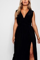 Thumbnail for your product : boohoo Plus Plunge Slinky High Split Maxi Dress