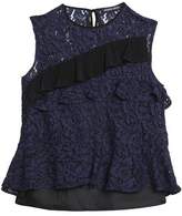 Thumbnail for your product : Markus Lupfer Ruffled Crepe-Trimmed Lace Top