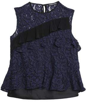 Markus Lupfer Ruffled Crepe-Trimmed Lace Top