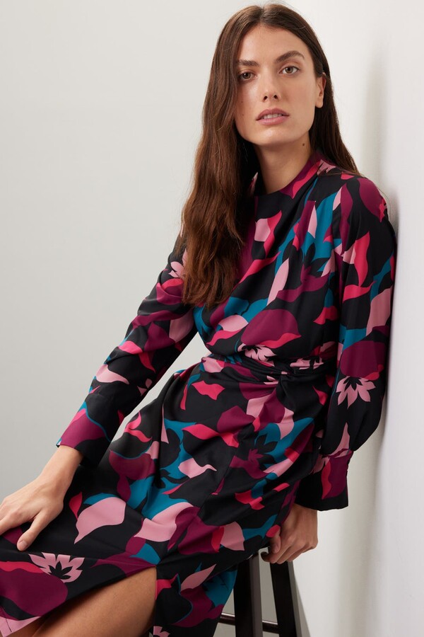 Donna Morgan Knot Detail Midi Dress Multicolored-black-print