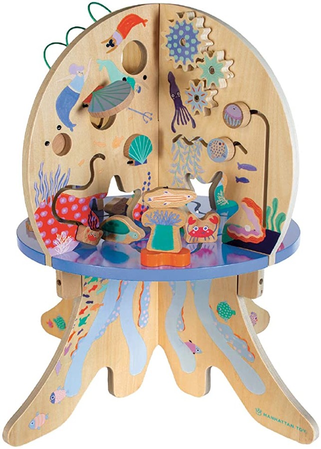 Manhattan Toy Deep Sea Adventure Wooden Toddler Activity Center with Spinning Gears, Gliders, Peekaboo Mirror and Bead Runs