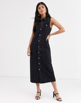 Thumbnail for your product : Lost Ink button front maxi column dress in denim