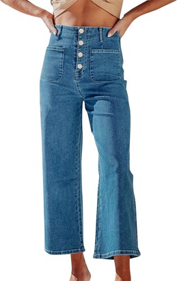 Generic Women's Wide Leg Jeans High Waisted Stretchy Straight Leg