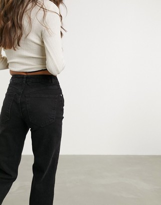 ASOS Petite DESIGN Petite high rise stretch 'slim' straight jeans in black