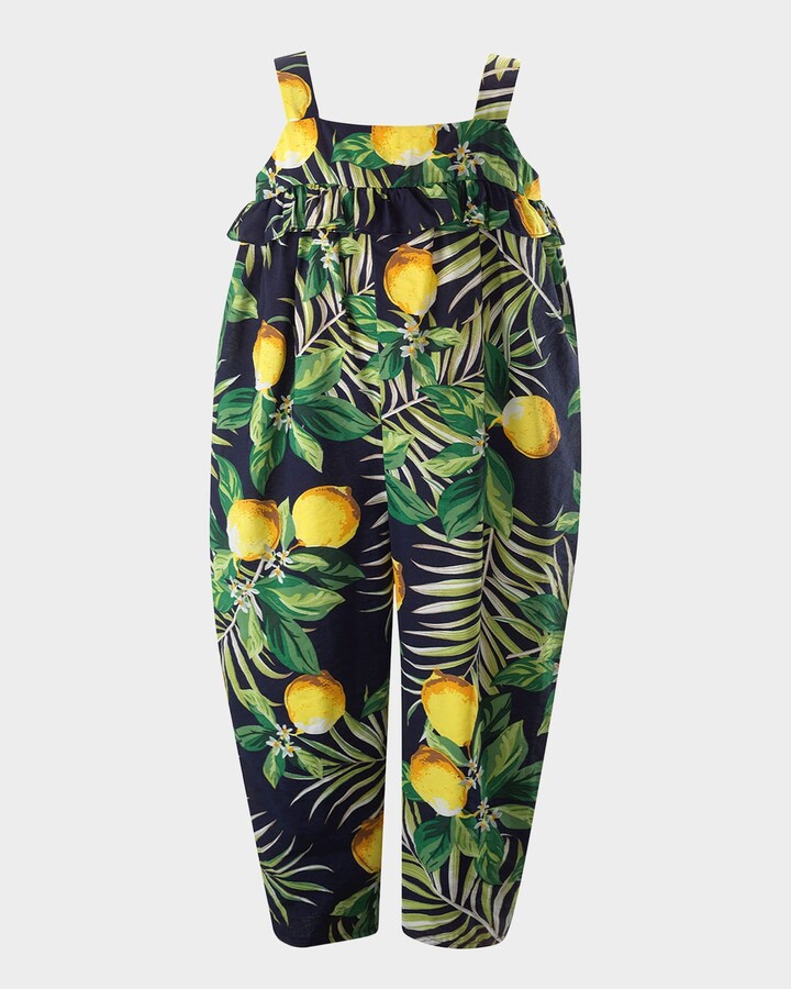 Rachel Riley Girl's Lemon-Print Ruffle Jumpsuit, Size 2-14