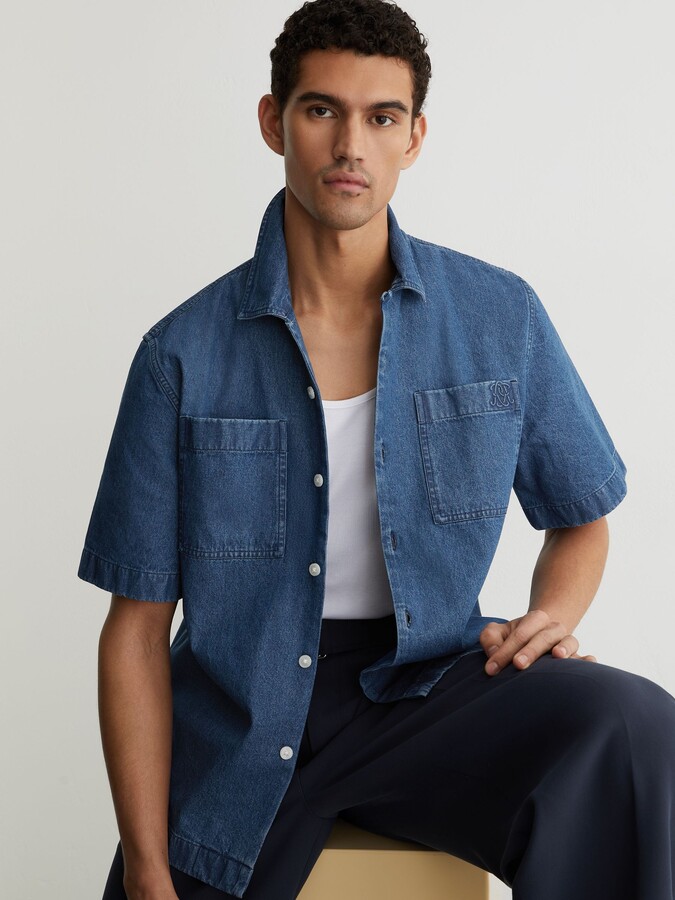 Reiss Monogram-embossed Relaxed Denim Shirt