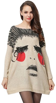 YOUJIA Women Printed Sweater Baggy Bat Sleeve Knit Pullover