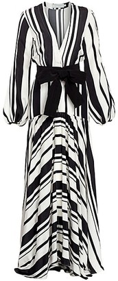 Silvia Tcherassi Filomena Striped Puff-Sleeve Silk Maxi Dress