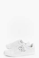 Thumbnail for your product : boohoo Pearl And Diamante Trim Lace Up Trainers