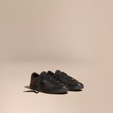 Thumbnail for your product : Burberry Check Detail Leather Trainers