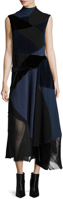 Victoria Beckham Sleeveless Patchwork Dress, Navy/Black