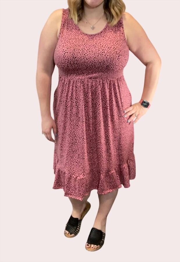 Michelle Mae Bailey Ruffle Tank Dress In Pink Dot