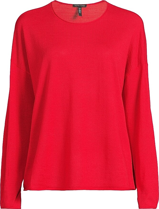 Eileen Fisher Women's Merino Wool Crewneck Sweater - Red Poppy - Size XS