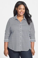Thumbnail for your product : Foxcroft Mixed Stripe Cotton Shirt (Plus Size)