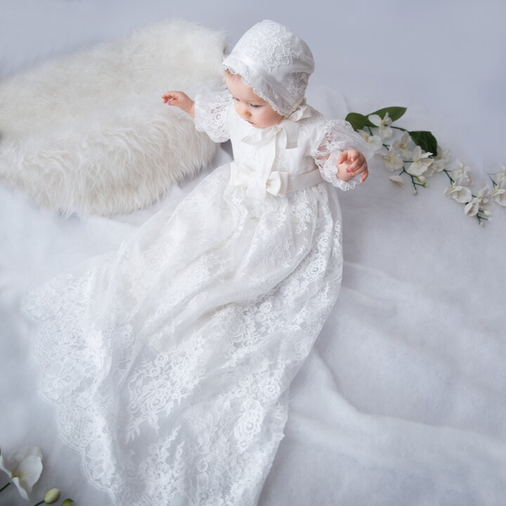 Christening Dress, Tulle Christening Gown, Baptism White Dress, Lace