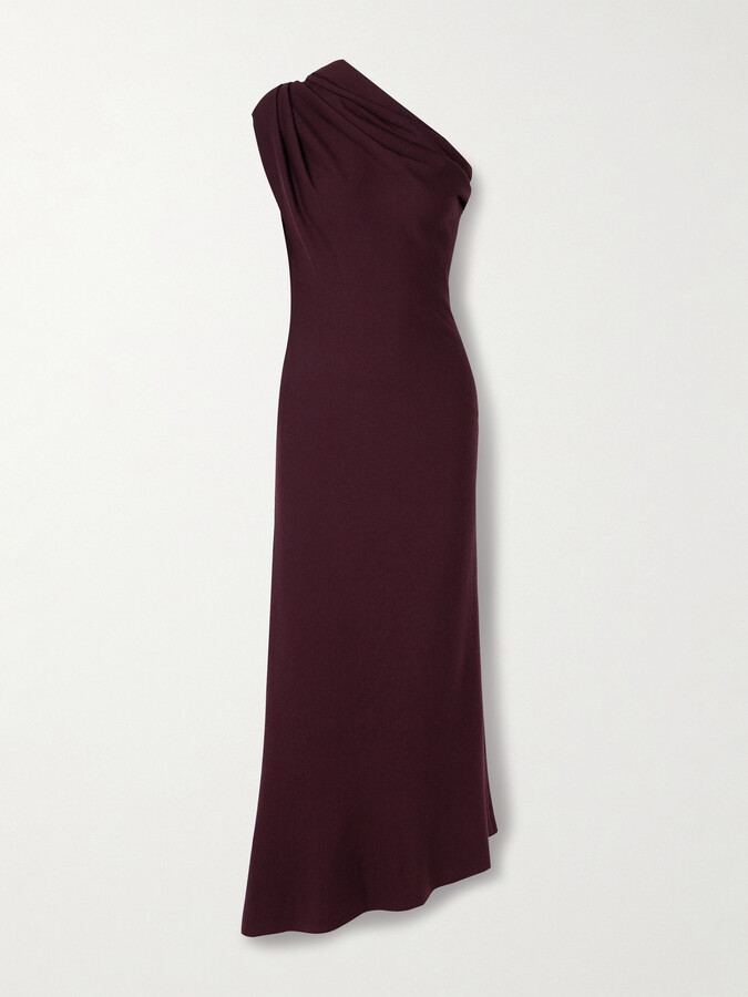 KHAITE Coast One-shoulder Wool-blend Maxi Dress - Burgundy