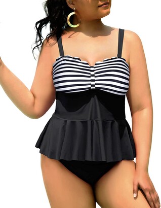 Yonique Women Plus Size 2 Piece Tankini Swimsuits Tummy Control Bathing  Suits Peplum Swimwear Scalloped Swimsuits - ShopStyle