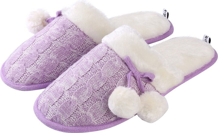 Soft Comfy Woven Non-Slip Indoor Cozy Pom Knit Relaxing Slippers