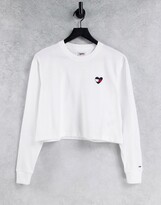 Thumbnail for your product : Tommy Jeans heart flag logo long sleeve top in white