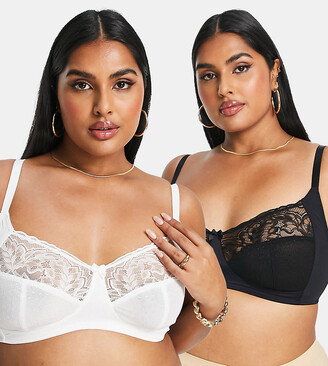 Plus Size 2 PACK Black & White Stretch Lace Non-Padded Underwired Balcony  Bras