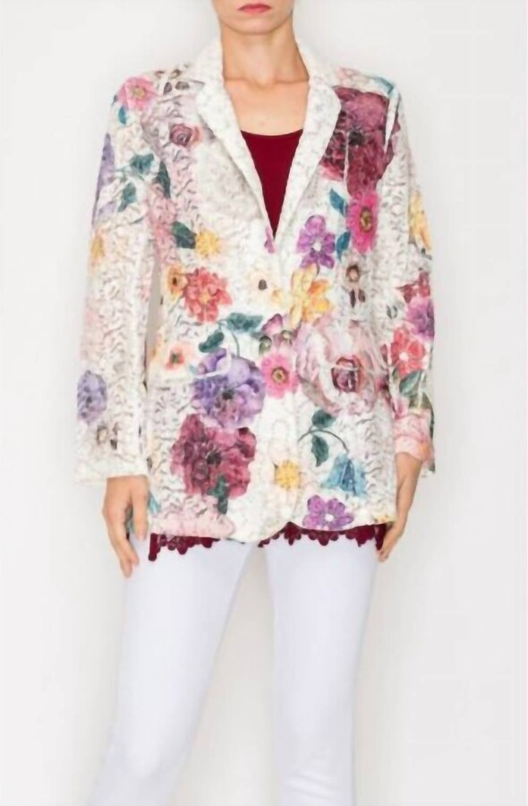 Origami Women's Lace Floral Blazer In Beige