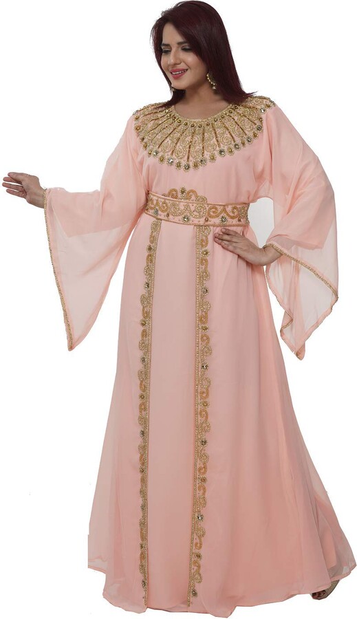 Maxim Creation Peach Dubai Kaftan Tunisian Culture Walima Robe Dress