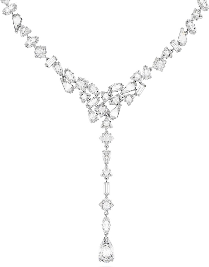 Swarovski Mesmera Y necklace, Mixed cuts, White, Rhodium plated