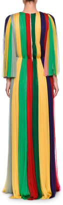 Dolce & Gabbana Long-Sleeve Rainbow-Striped Chiffon Gown