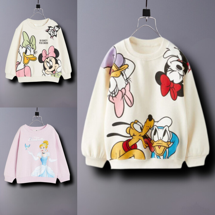 Spring Autumn Children & apos;s Sweatshirt Print Disney Cartoon Hoodie Crewneck Loose Casual Long Sleeve Tops Kids Clothing Sweater