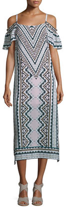 Nanette Lepore Cold-Shoulder Chevron Midi Dress, Natural/Multi