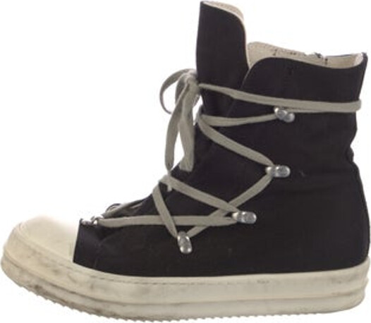 Rick Owens Canvas High Top Wedge Sneakers Round-Toes Lace-Up Closure at Uppers
