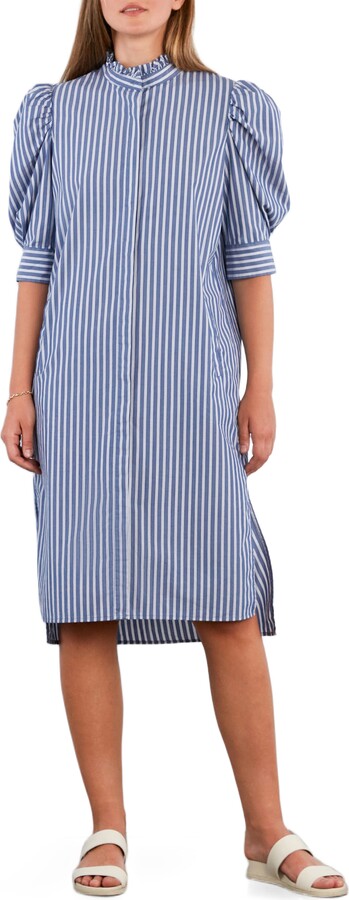 BILLY T Sweet Stripe Puff Sleeve Cotton Shirtdress