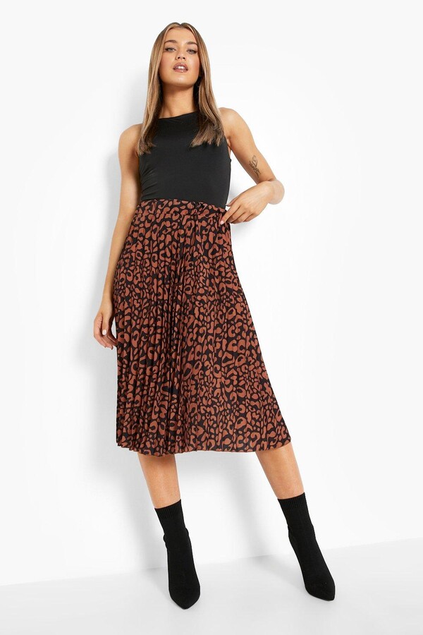 boohoo Leopard Print Pleated Midi Skirt - ShopStyle