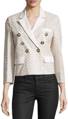 Versace Three-Quarter Sleeve Embellished Jacket, White