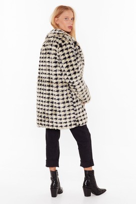 Nasty Gal Womens Ain't Nothin' But a Houndstooth Faux Fur Coat - White - M