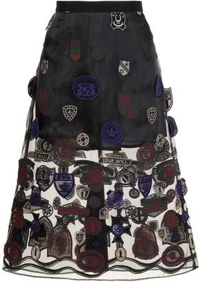 Sacai patch embroidered skirt
