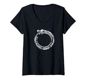 Womens Gothic Medieval Ouroboros Snake Eating Itself White Novelty V-Neck T-Shirt