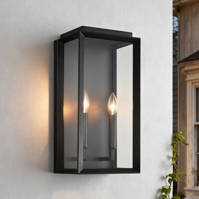 17 Stories 19 In. 2-light Matte Black Dusk To Dawn Outdoor Wall Sconce With Clear Glass