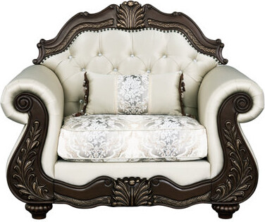 Pierce Beige Fabric & Cherry Chair With Enrapturing Pillow - D25/d30 Foam, 220lbs Capacity, 25" Seat Dimensions, 29" Armrest Ht, Back Elegant Button-
