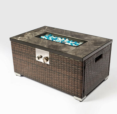 SHANRUGUOJI Outdoor Fire Table Propane Fire Pit Rattan Gas Fire Table Gas Fire Table With Tile Tabletop