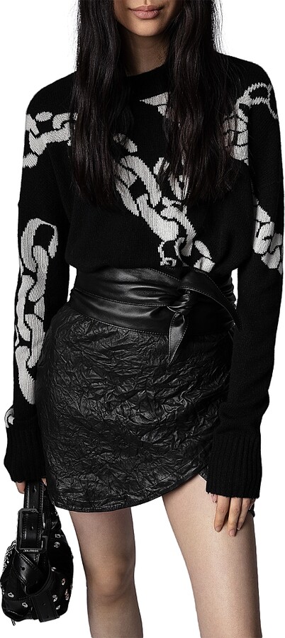 Zadig & Voltaire Julipe Asymmetric Crinkled Leather Mini Skirt