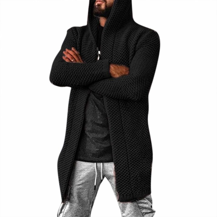 Hellomiko Men's Hooded Cardigan Sweater Long Sleeve Open Front Fall