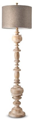 Mudhut Turned Floor Lamp with Natural Linen Shade - Wood Look (Includes CFL Bulb)