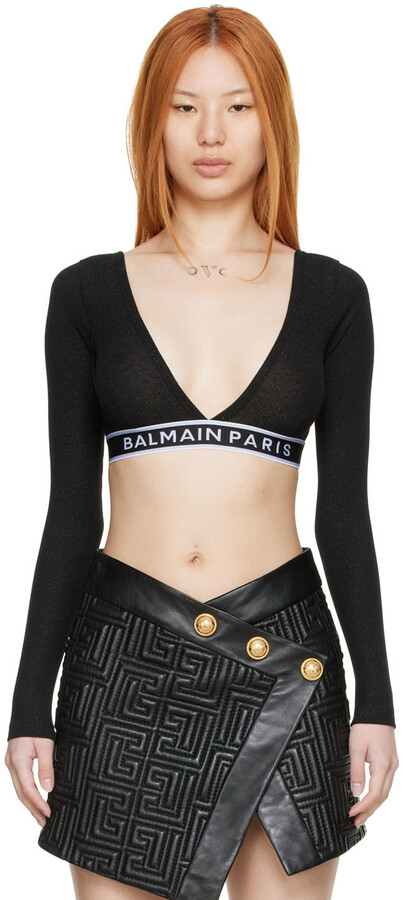 Balmain Black Lurex Long Sleeve T-Shirt - ShopStyle