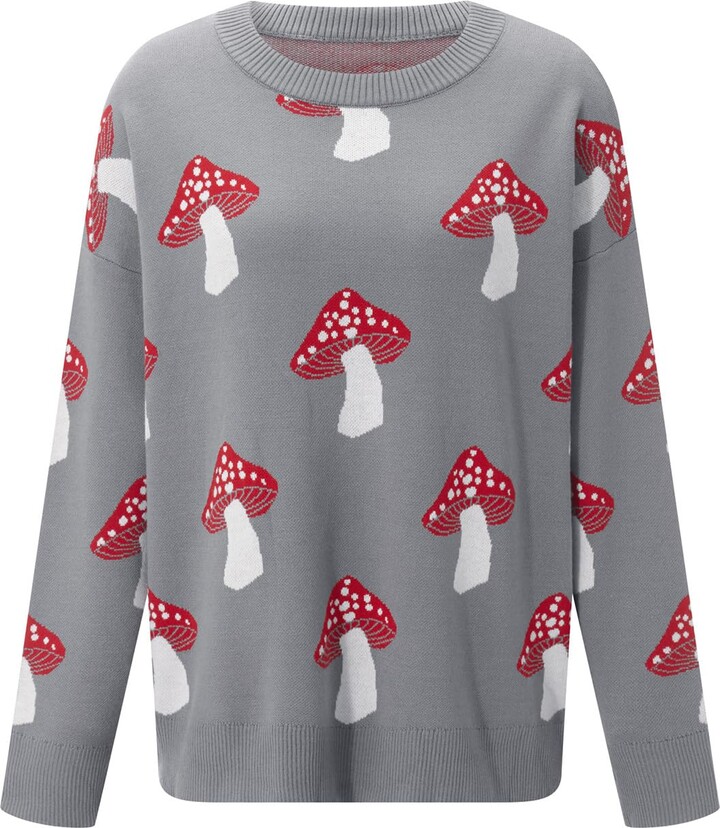 FeMereina Women Oversized Printed Knit Sweater Long Sleeve Crew Neck ...