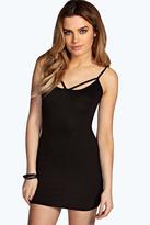 Thumbnail for your product : boohoo Petite Jane Strappy Front Bodycon Dress