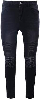 boohoo Super Skinny Biker Jeans With Ripped Knees